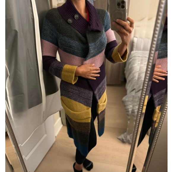 THEORY Floriane Land Multi Color Striped Long Cardigan | P Small - Picture 4 of 15